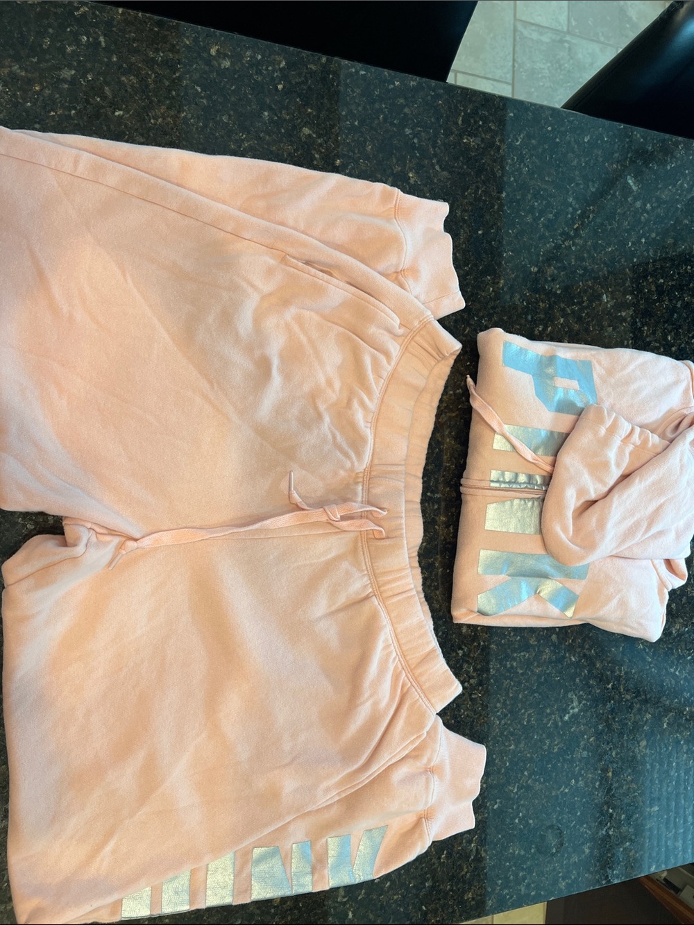 PINK Victoria's Secret Light Pink Holographic Logo Zip Hoodie & Joggers - Picture 9 of 9